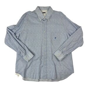 Rodrigo White w/ Blue Print Allover L/S Cotton Button Down Mens Size 3XL XXXL